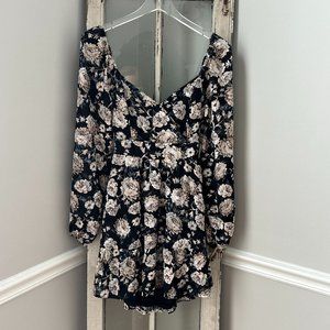 Altar'd State Luna Crossover Black Floral Mini Dress